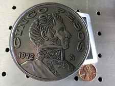 Large Vintage 3 1972 Cinco Pesos Buckle 1970s New Old Stock USA