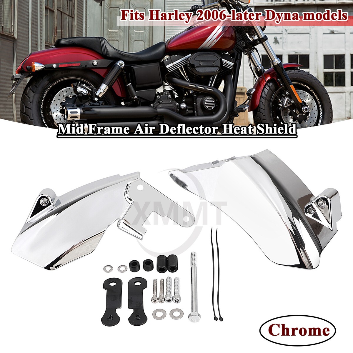 Chrome Mid Frame Air Deflector Heat Shield Cover for Harley Dyna