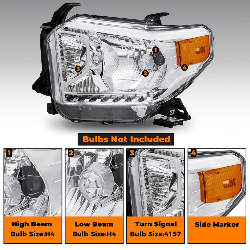 Pair Left & Right Headlights Front Lamps Halogen For 2014-2021 Toyota Tundra - Image 2 of 4