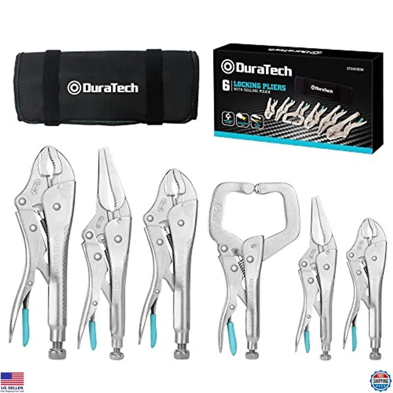 6-Piece Pliers Set - Long Nose, Curved Jaw, C-Clamp, Fast Release, Oxford Pouch