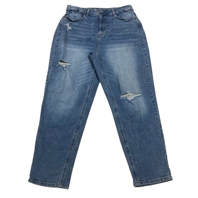 No Boundaries Blue Elastic Waist High-Rise Distressed Jeans Juniors Size 13 