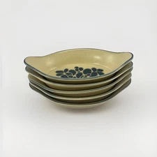 VTG Pfaltzgraff Folk Art #265 Au Gratin Relish Dishes Set of 5 USA Blue Tan