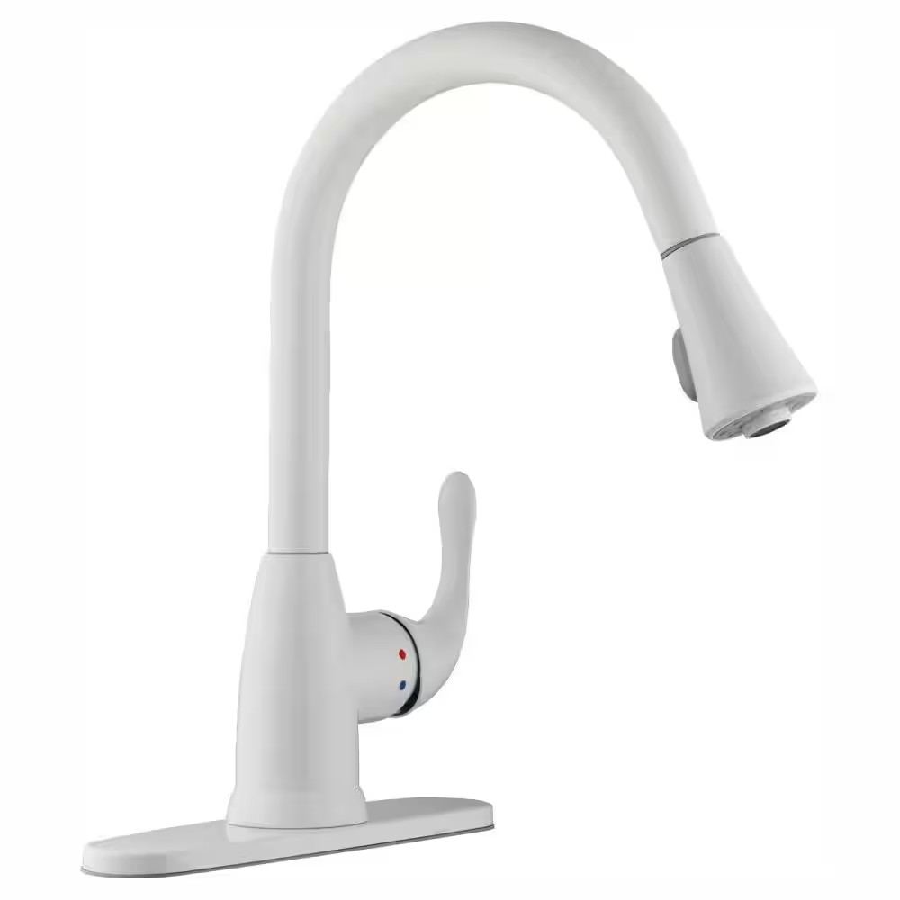 GLACIER BAY White Kitchen Faucet 1-Handle Pull-Down Drip-Fre