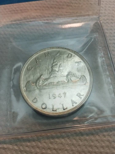 1947 pointed 7 quad HP Canada silver dollar CCCS AU-50