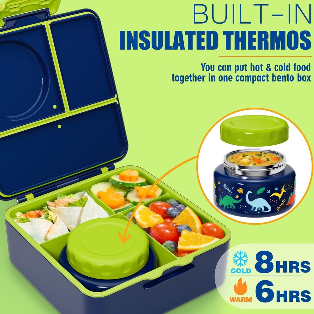 Leakproof Kids Bento Lunch Box with 8.5 OZ Thermos for Toddlers