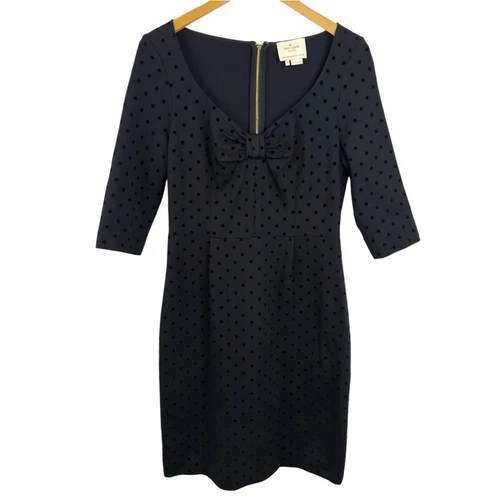 Abito Kate Spade Ponte in maglia taglia 10 velluto a pois fiocco manica 3 4 cocktail