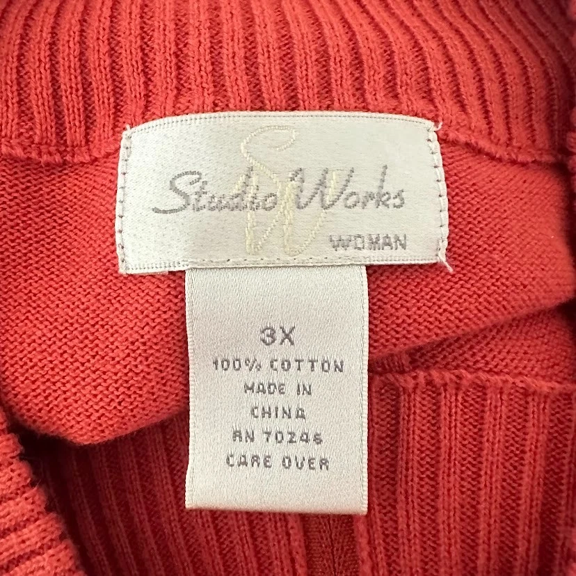 Studio Works Cardigan Sweater Womens 3X Rust Orange Full Zip Cotton Fall Autumn - Image 4 of 4