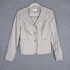 Ann Taylor LOFT Silk Linen Blazer 2 Tan Cream Minimalist Quiet Luxury Neutral