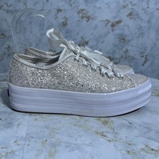 Keds X Kate Spade NY Women's Size 7 Shoes White Silver Sparkle Platform Sneakers