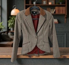 Women  s Sports Coat Blazer H M Size 2 Houndstooth Brown Black Red