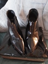 LADIES SIMPLY BE BLACK PATENT STYLE ANKLE BOOT SIDE ZIP POINTED TOES SIZE 5