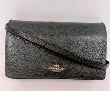 Coach Anna Foldover Dark Green Pebbled Leather Crossbody Clutch Purse