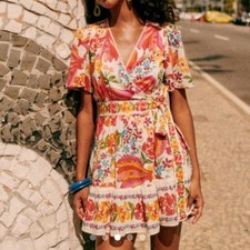 SÉZANE X FARM RIO Tropical Chic Coquette Girl Floral Kalhila Wrap Dress Size 42