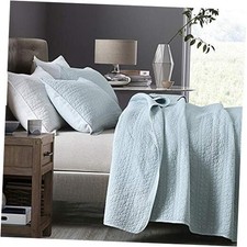 Quilt Set Queen Size Classic Geometric Spots Stitched Full/Queen Aqua Blue