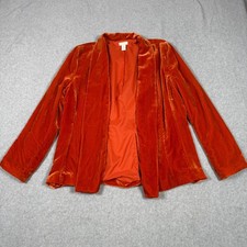 Chicos Velvet Open Front Blazer Burnt Orange Shawl Collar Autumn Size 2 Large