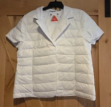 New! MY ANORAK Size XL Notch Collar Short Sleeve JACKET w Bag White Down Puffer