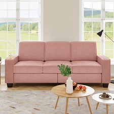 83.86" Modern Plush Corduroy Comfy Upholstered 3 Seater Sofa with Cup Holders