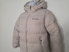 Columbia Omni-Heat beige Winter Puffer Coat Medium Hood Zipper Insulated L/Slv