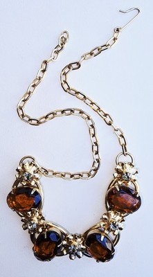 VINTAGE JULIANA (D&E) 4-LINK BROWN TOPAZ RHINESTONE NECKLACE - DATABASE #4009