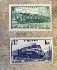 timbre FRANCE. Congrès des chemins de fer n° 339 et 340 -1937