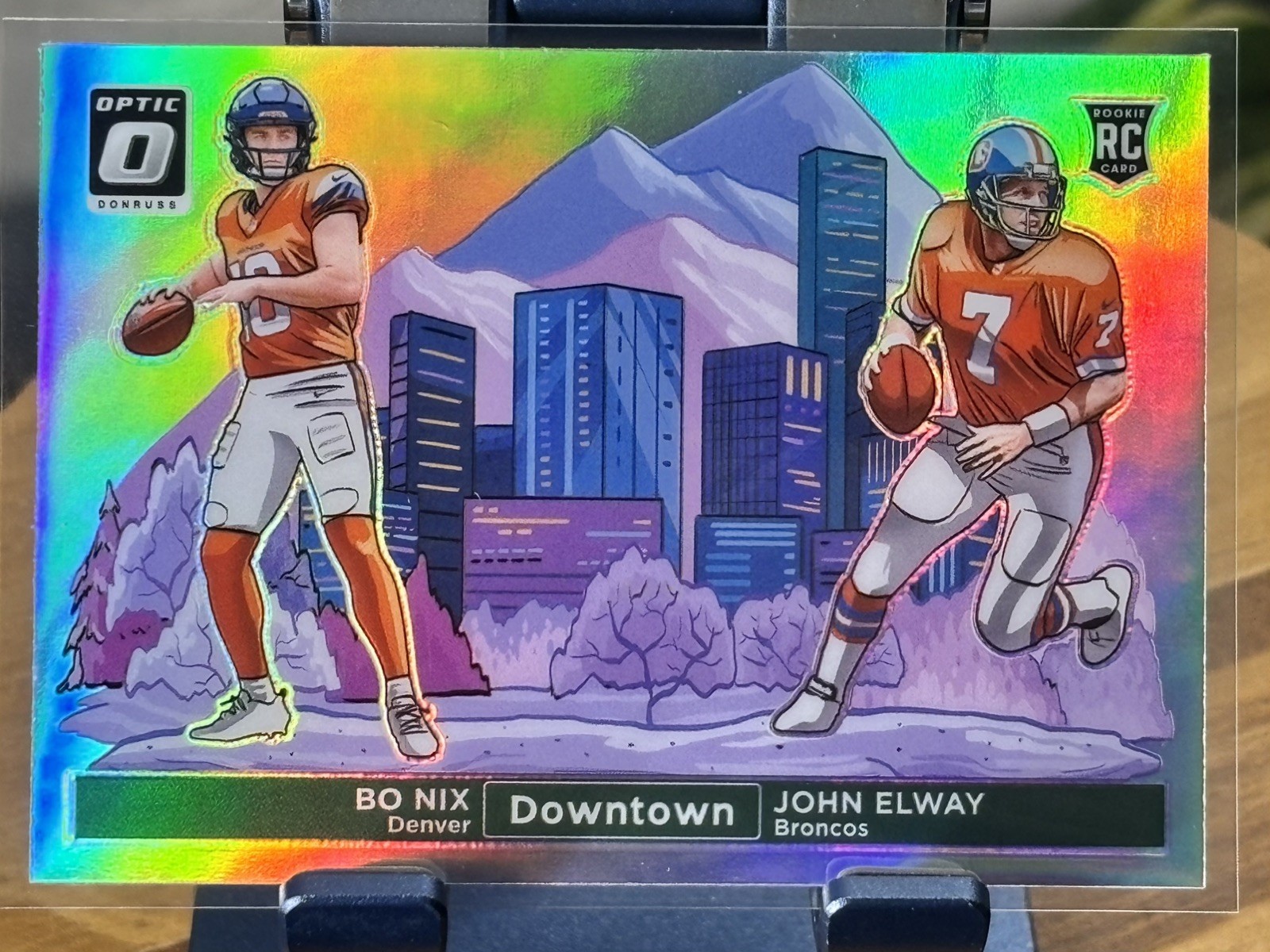 Bo Nix / John Elway #13 (Football Cards 2024 Panini Donruss Optic Downtown Duos) — is it worth grading?