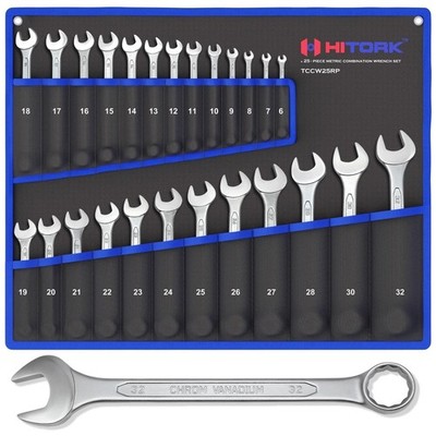 25-Piece Metric Wrench Set 6-32mm, CrV Steel, 12-Point Box End, Offset, Durable