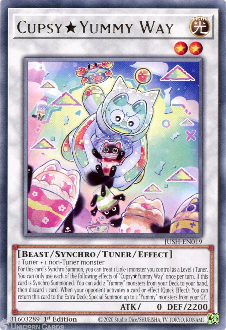 JUSH-EN019 Cupsy Yummy Way : Rare 1st Edition Mint YuGiOh Card