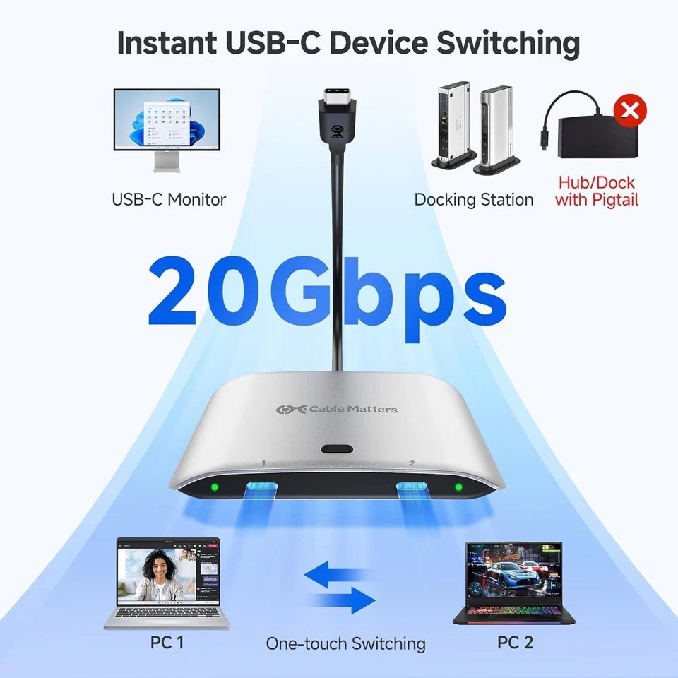 Cable Matters 20Gbps USB4 USB C Switch for 2 Computers, Supports Up to 8K@30Hz  - Image 3 of 4