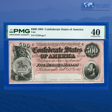 1864 $500 Confederate States Of America, BOLD RED, CSA T-64, PMG XF 40 #37230
