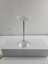Faceted Glass Candle Stick Holder With Metal Pole 8.5"