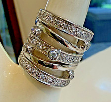 Women's Ring, Clear CZ, Rhodium Plated, Sterling Silver, Sparkling, Multi-Band