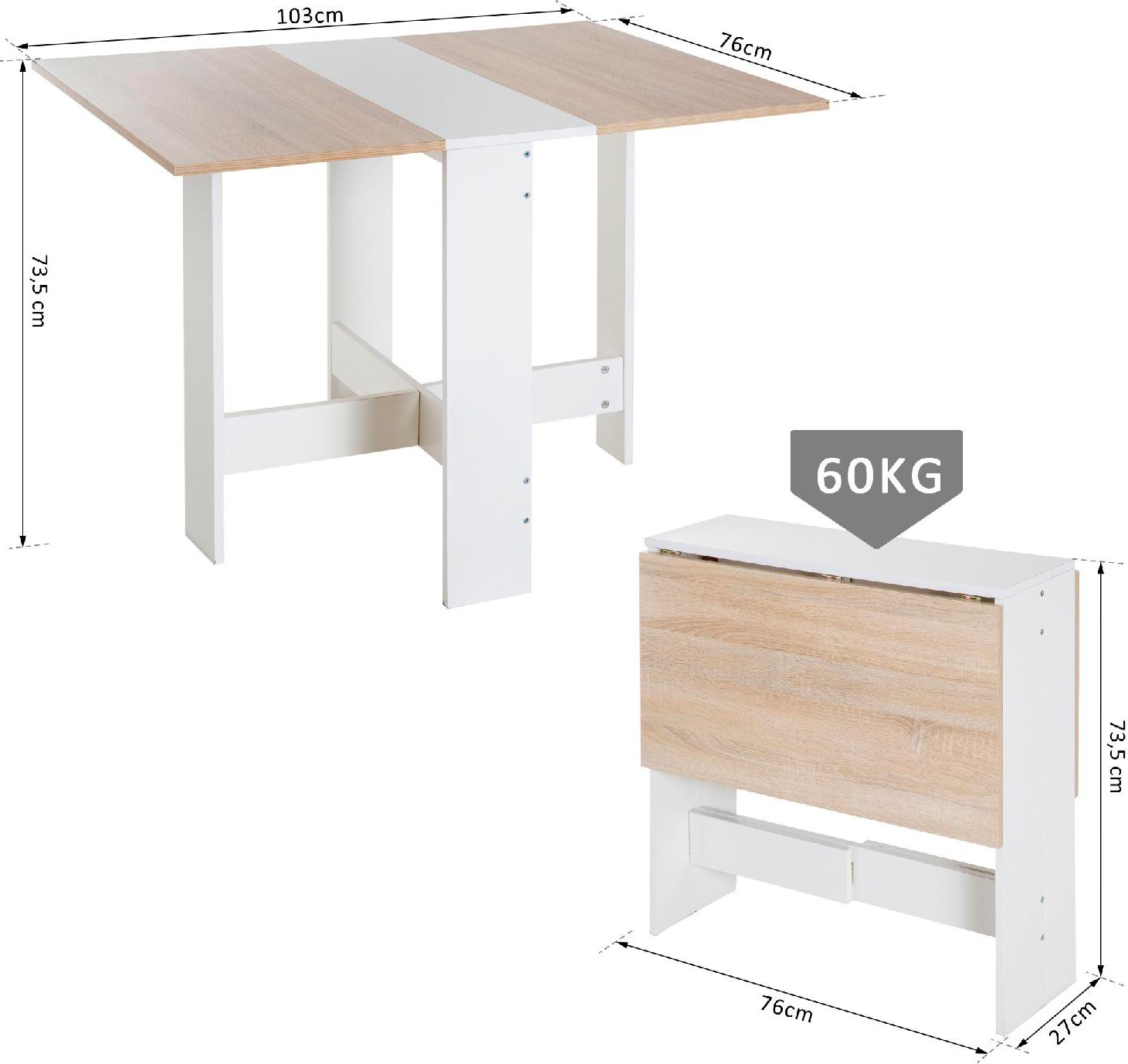 Tavolo da Pranzo Cucina Legno 103x76x73.5 cm Bianco Rovere DecHome foto 4