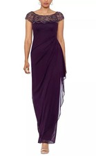 XSCAPE Embellished-Neck Gown Plum Size 16 $249