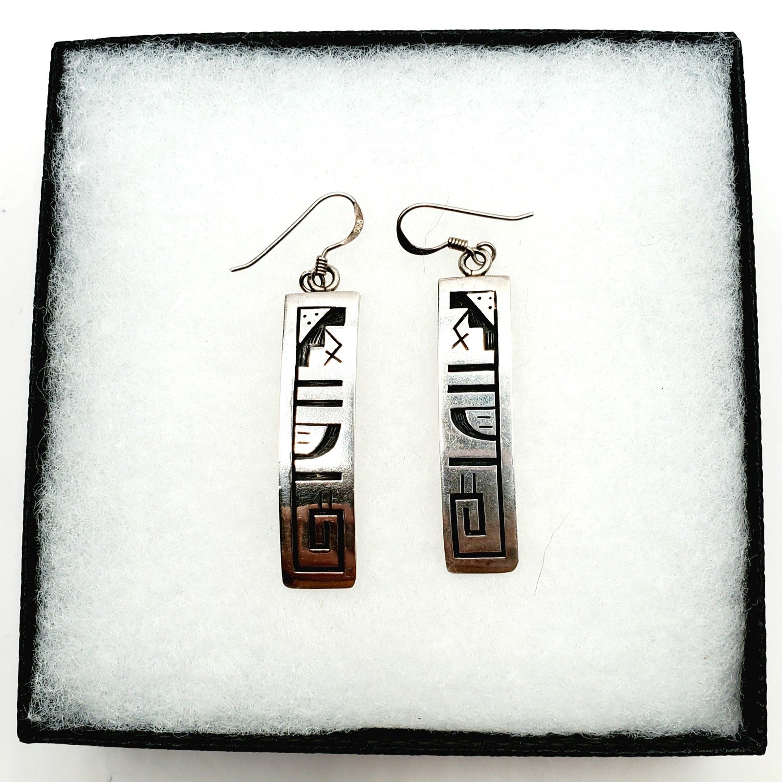 Hopi Frank Lahaleon 925 Overlay Earrings Sterling Silver Native Southwest