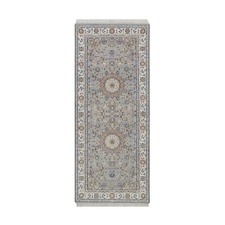 2'8"x6'3" Light Blue Nain 250 KPSI Wool and Silk Hand Knotted Runner Rug 92519