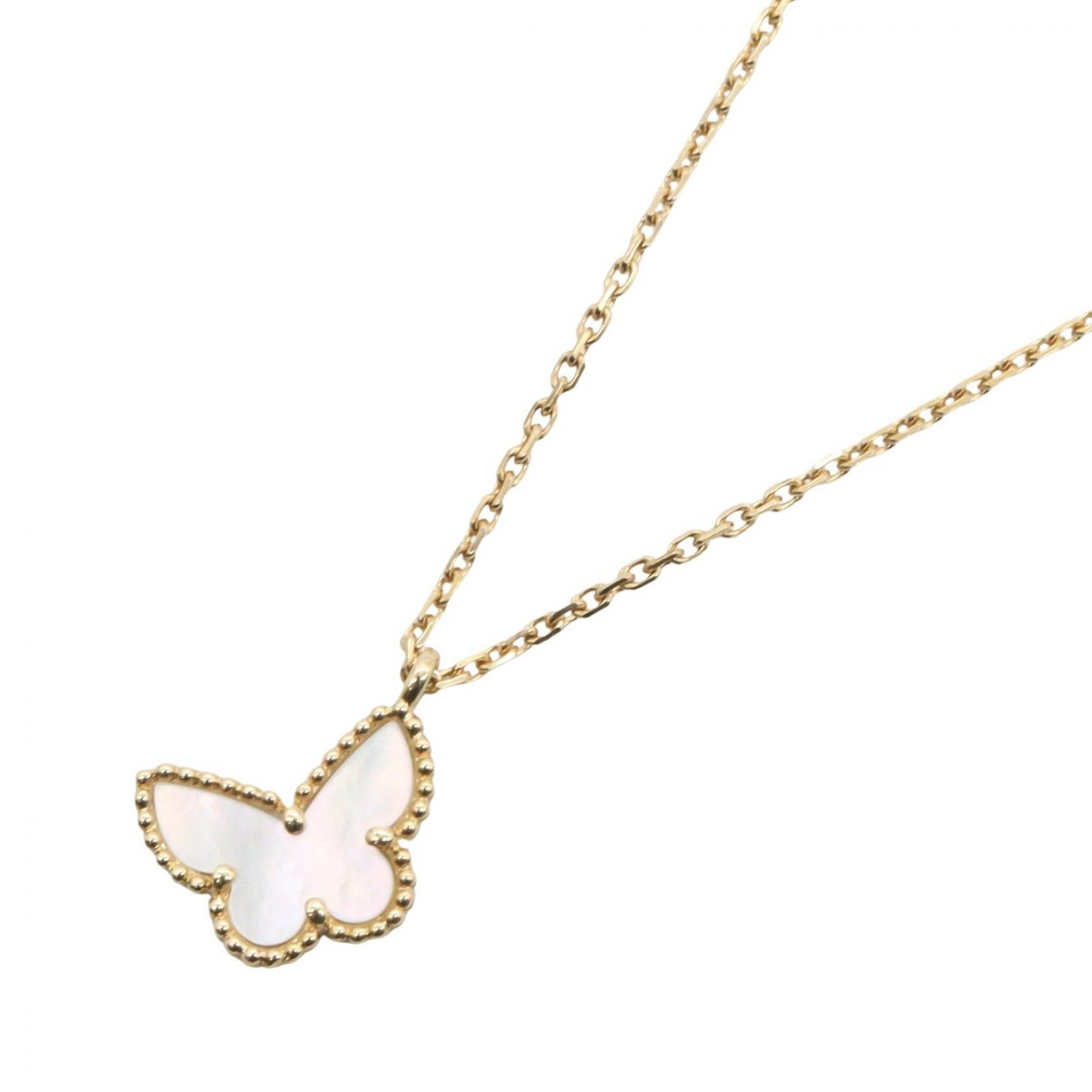 Van Cleef & Arpels Sweet Alhambra Papillon Necklace 18KYG Gold Mother of pearl