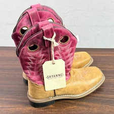 Shyanne Boots Youth Size 2 D Pink Brown Leather Buckaroo Cowboy Western Square