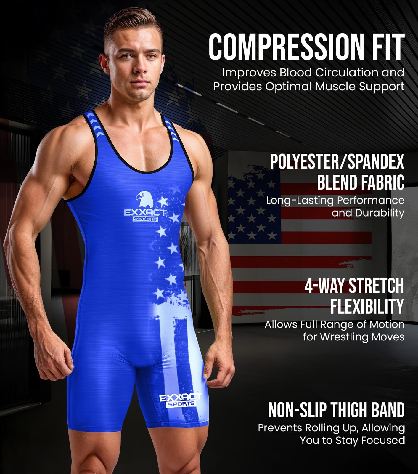 Exxact Sports Patriot Wrestling Singlets for MMA, Weightlifting, Wrestling and T