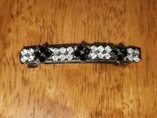 1970s Prong Set Rhinestone Black Vintage Silver-Toned Barrette for Hair