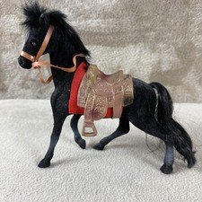 Vtg Flocked Black Stallion Plastic Horse W/ Saddle 9 X 7 Figure Toy Unbranded
