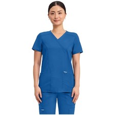Professional Mock Wrap Scrubs Top - 3 Pockets, 2-Way Stretch