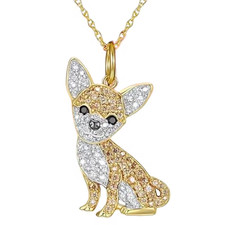 Two Tone CZ Exquisite  Cute Schnauzer Puppy Pendant Necklace Jewelry for Women