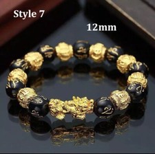 Feng Shui Black Obsidian Beads Bracelet Attract Wealth  Good Luck 12mm