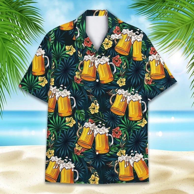 Tropical Beer Hawaiian Shirt Men Women, Beer Button Up Shirt