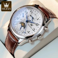 OLEVS Automatic Mechanical Watch Men's Moon Phase Waterproof Leather Men Strap