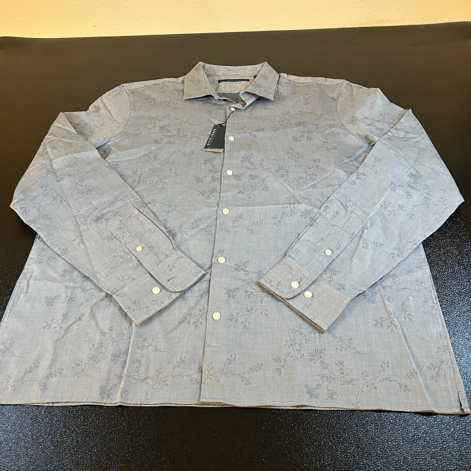 Perry Ellis Floral Print Button Up Shirt Long Sleeve Blue Mens 2XLT NWT $99