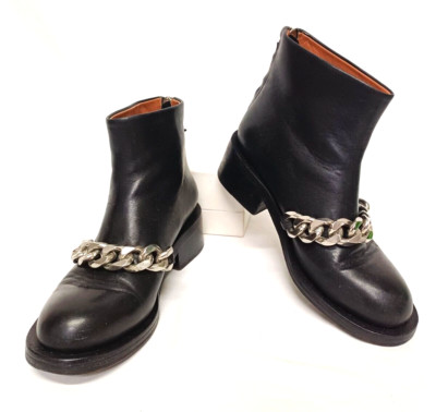 GIVENCHY LAURA BLACK LEATHER CHAIN ANKLE BOOTS SHOES SIZE 6.5
