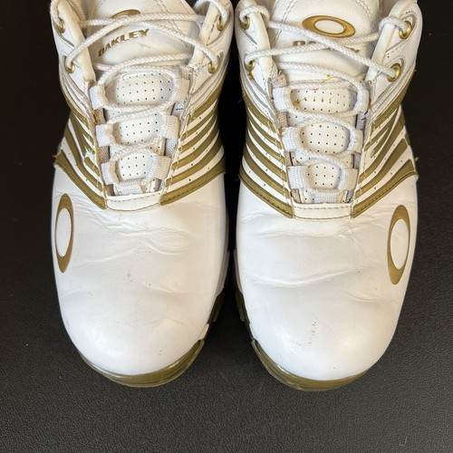 Rare Men's Vintage Y2K Oakley Golf Shoes White Gold 14029-160 Size 8 Distressed - Picture 6 of 19