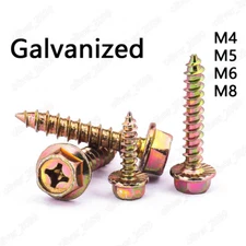 Zinc Plated Steel Phillips Cross Hex Flange Head Self Tapping Screws M4 M5 M6 M8