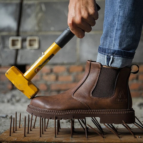 Women Men Leather Brown Safety Boots Work Shoes Steel Toe SlipOn Water Resistant - Bild 19 von 31